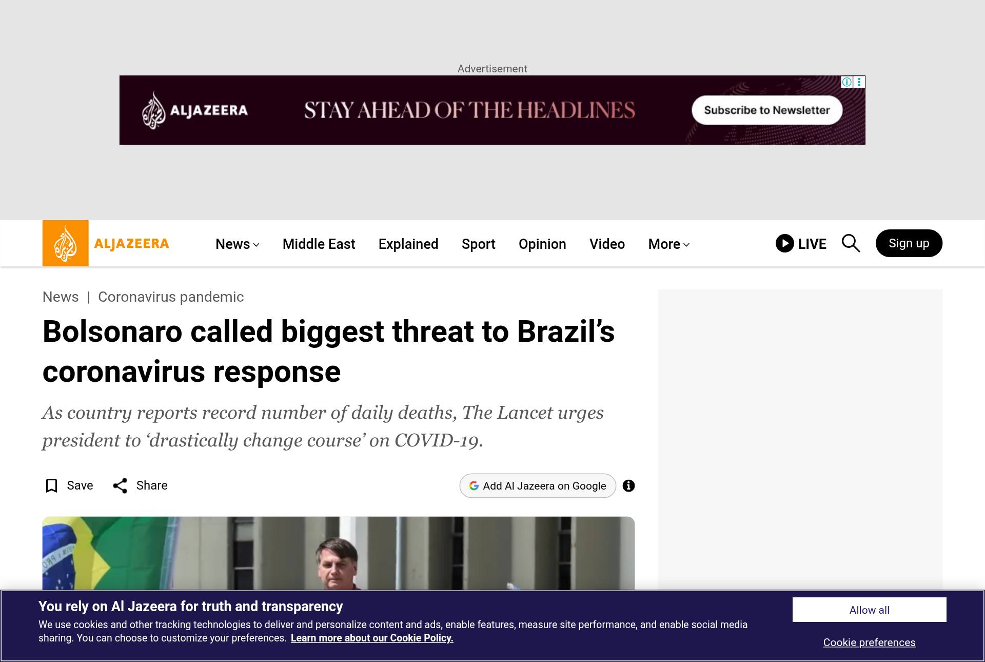 captura da página de Al Jazeera