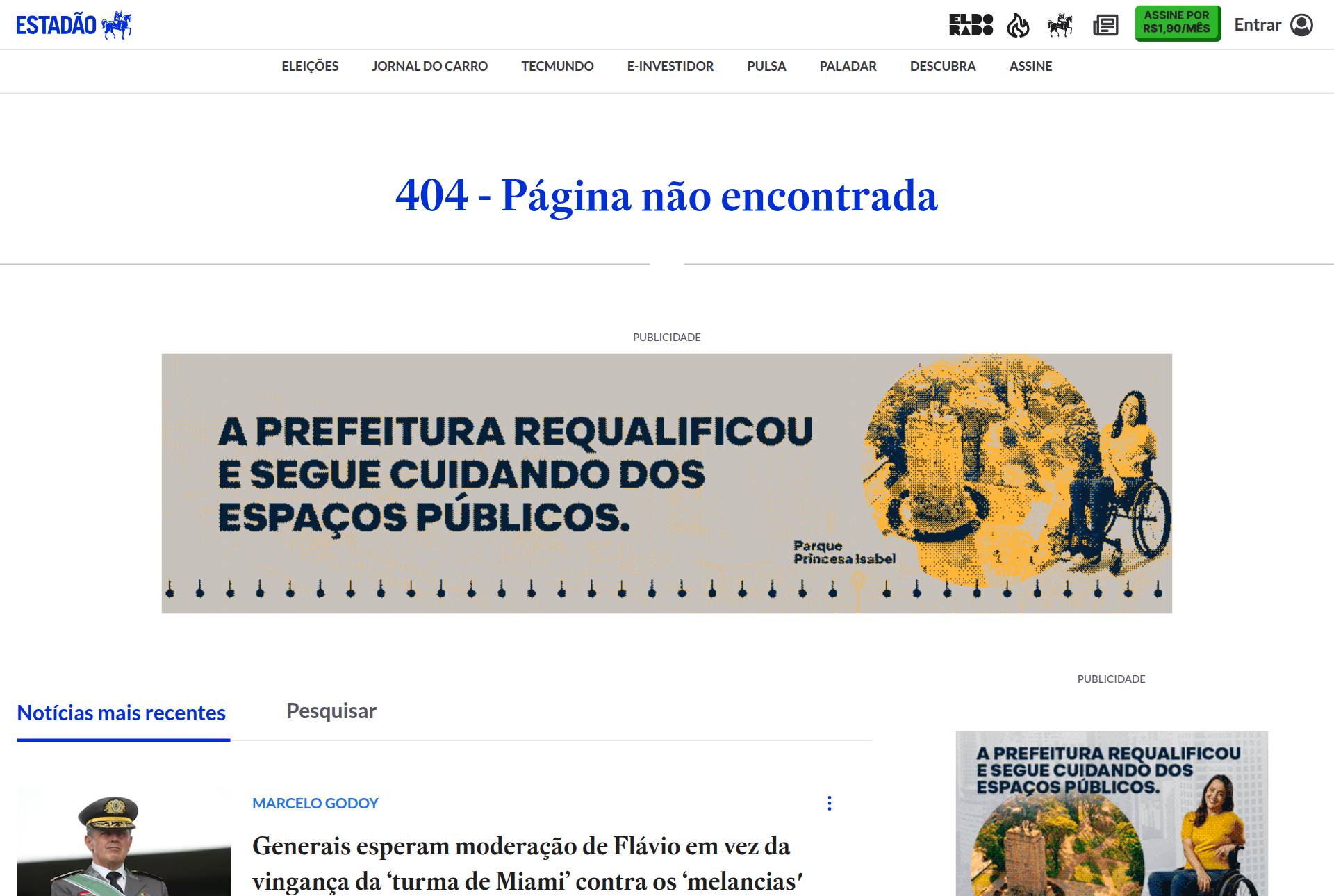 captura da página de O Estado de S. Paulo