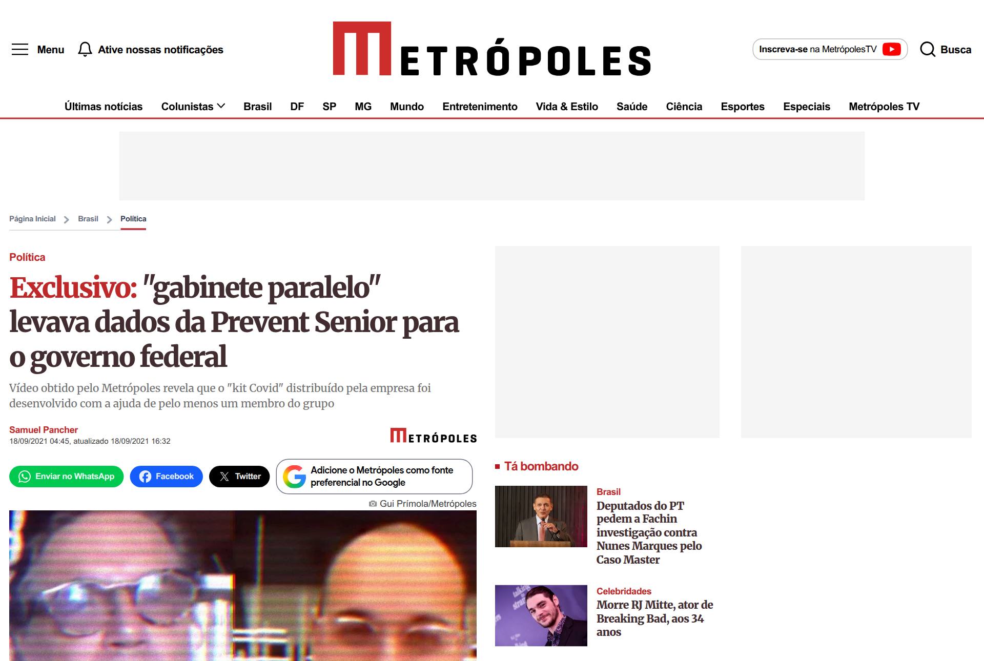 captura da página de Metrópoles