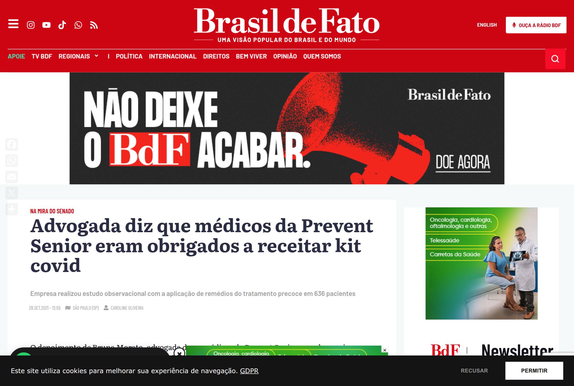captura da página de Brasil de Fato