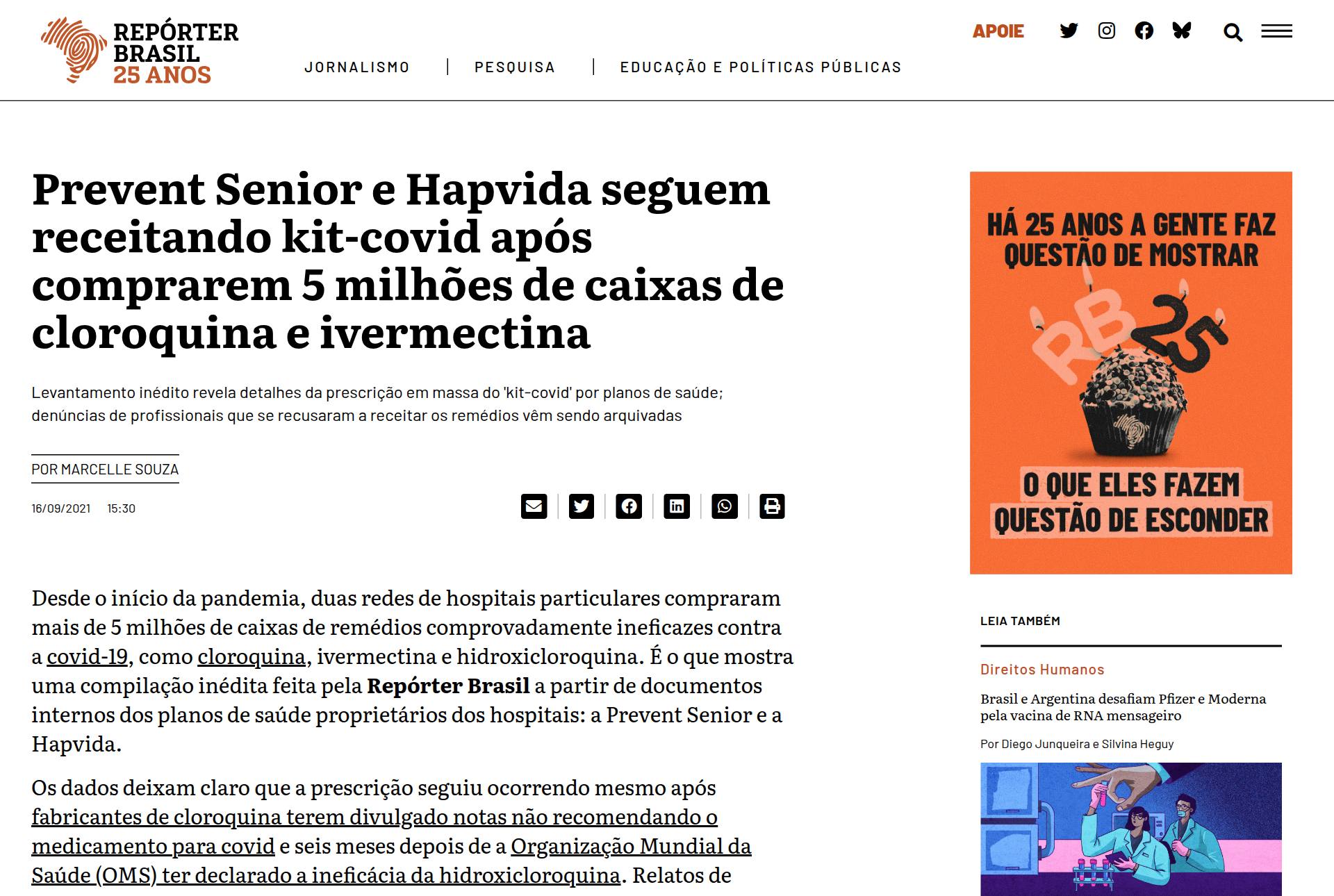 captura da página de Repórter Brasil
